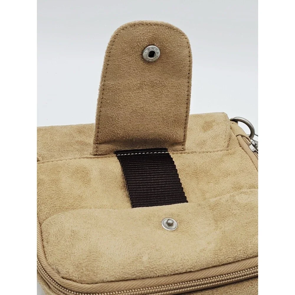 TRAVELON Suede Organizing Purse Key Fob Mirror Expandable Bottom Crossbody Purse